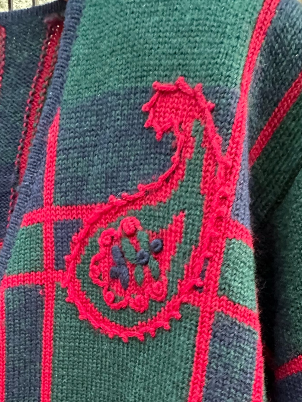 Vintage Pendleton Plaid Virgin Wool Cardigan Holidays Cornucopia Embroidery - Picture 12 of 14
